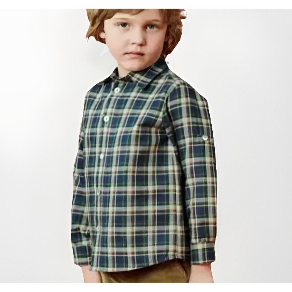 LA COQUETA Green Tartan Plaid Nico Boy L/S Shirt Sz 3 3t